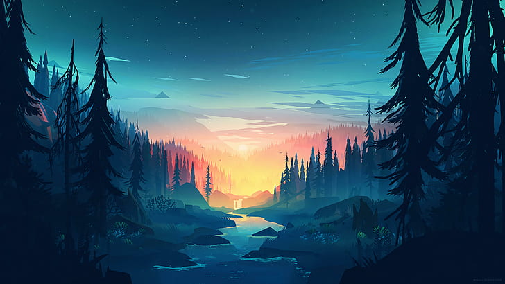 desktop vector-forest-sunset-forest-sunset-forest-wallpaper-preview